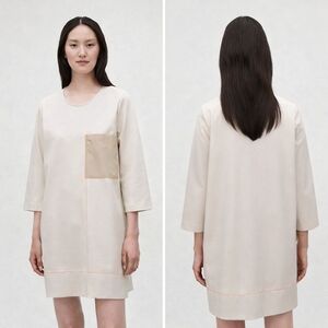 COS Contrast Detail T Shirt Dress Cream Beige XSmall